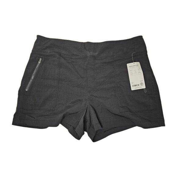 Athleta Womens Black Solid Side Zip Pocket Hi-Rise Ripstop Pull On Shorts 16 - Picture 1 of 7